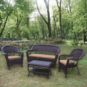 фото Плетеный диван с креслами и столиком afina garden lv130 brown/beige