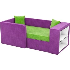 Детский диван Мебелико Орнелла микровельвет зелено-фиолетовый левый угол
