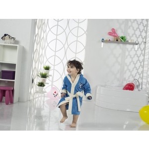 Халат детский Karna велюр с капюшоном Snop 4-5 Лет синий- саксен (2821/CHAR005)