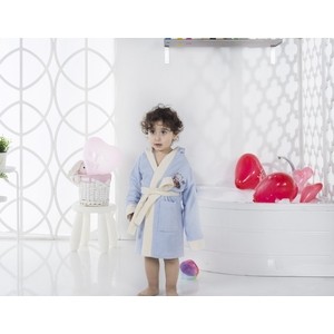 Халат детский Karna велюр с капюшоном Snop 6-7 Лет голубой (2822/CHAR002)