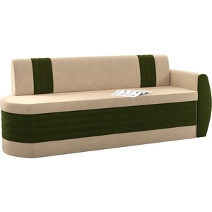 Кухонный диван Мебелико Токио ОД микровельвет бежево-зеленый правый