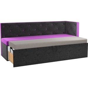 Кухонный угловой диван Мебелико Салвадор микровельвет фиолетово-черный правый угол - фото 2