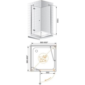 Душевой уголок Cezares Verona W A-1 90x90 с поддоном, прозрачный, хром (VERONA-W-A-1-90-C-Cr, ЛП00183)