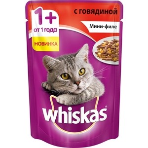 фото Паучи whiskas мини-филе с говядиной для кошек 85г (10165911)