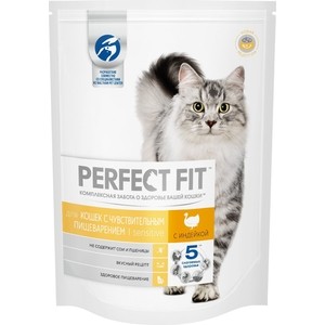 фото Сухой корм perfect fit sensitive с индейкой для взрослых кошек с чувствительным пищеварением 1,2кг (10162235/10172984)