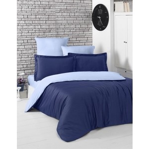 фото Комплект постельного белья karna евро, сатин, двухстороннее loft темно-синий-голубой (2984/char007)