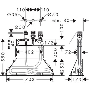 Механизм Hansgrohe для смесителя на борт ванны, три отверстия (13437180)