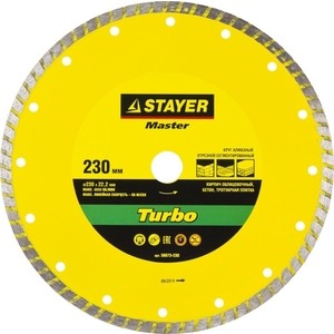 

Диск алмазный Stayer Master Турбо, сегментированный 22,2х230 мм (36673-230), Master Турбо, сегментированный 22,2х230 мм (36673-230)