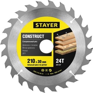 Диск пильный Stayer Construct line для древесины с гвоздями 210x30, 24Т (3683-210-30-24) Construct line для древесины с гвоздями 210x30, 24Т (3683-210-30-24) - фото 1