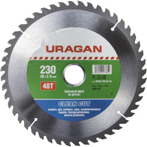 фото Диск пильный uragan clean cut 230х30мм 48т (36802-230-30-48)