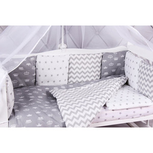 фото Комплект в кроватку amarobaby 15 предметов (3+12 подушек-бортиков) royal baby серый (бязь)