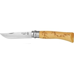 Нож складной Opinel №7 VRI Nature-Leaves (ветки дерева с листьями) (нержавеющая сталь, рукоять самшит, длина клинка 8 см)