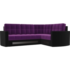Диван угловой Мебелико Белла У микровельвет фиолетово-черный правый интерьерная кровать мебелико камилла микровельвет фиолетово