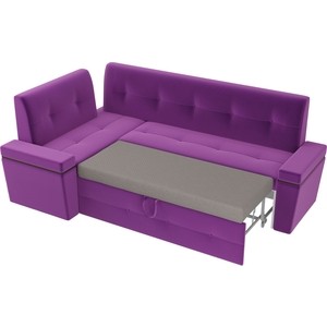 Кухонный угловой диван Мебелико Деметра микровельвет (фиолетовый) левый угол