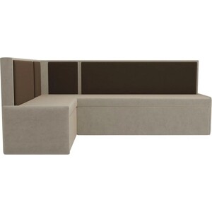 Кухонный угловой диван Мебелико Кристина микровельвет бежево/коричневый левый