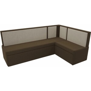 Кухонный угловой диван Мебелико Кристина микровельвет коричнево/бежевый правый
