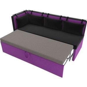Кухонный угловой диван Мебелико Метро микровельвет черно-фиолетовый угол левый - фото 5