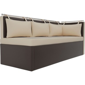 Кухонный угловой диван Мебелико Метро эко-кожа бежево-коричневый угол правый