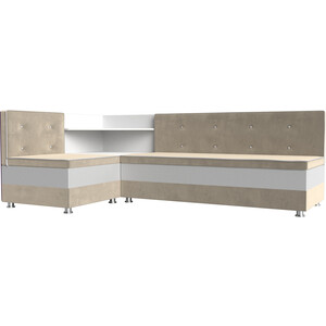 Кухонный диван Мебелико Милан микровельвет бежевый-белый левый кухонный диван мебелико деметра микровелвет бежевый