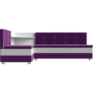 Кухонный диван Мебелико Милан микровельвет фиолетовый-белый левый