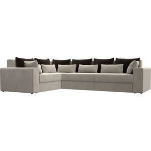 фото Угловой диван мебелико мэдисон long микровельвет бежевый коричневый/бежевый левый угол