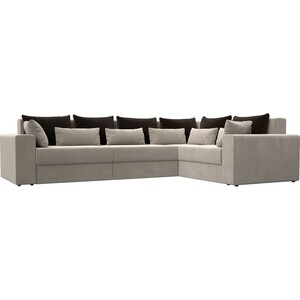 фото Угловой диван мебелико мэдисон long микровельвет бежевый коричневый/бежевый правый угол