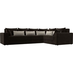 фото Угловой диван мебелико мэдисон long микровельвет коричневый коричневый/бежевый правый угол
