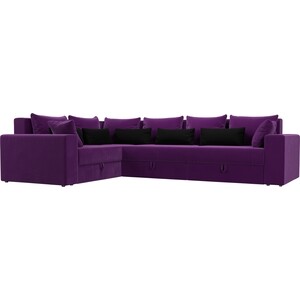 Угловой диван Мебелико Майами Long микровельвет фиолетовый фиолетово/черный левый угол диван еврокнижка мебелико майами long микровельвет бежевый бежевый коричневый