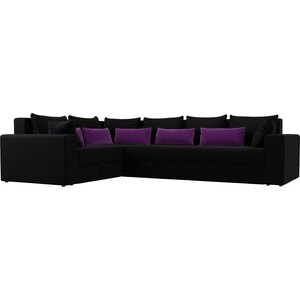 Угловой диван Мебелико Майами Long микровельвет черный черно/фиолетовый левый угол диван еврокнижка мебелико майами long микровельвет фиолетовый