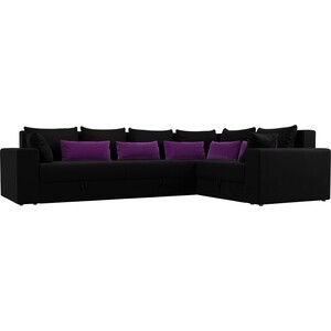 Угловой диван Мебелико Майами Long микровельвет черный черно/фиолетовый правый угол диван еврокнижка мебелико майами long рогожка бежевый