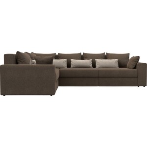 фото Угловой диван мебелико мэдисон long рогожка коричневый коричневый/бежевый левый угол