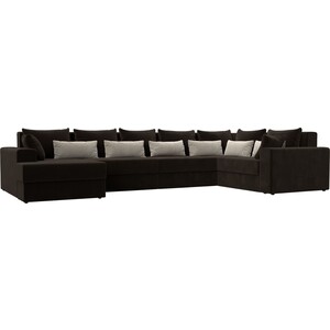 фото Угловой диван мебелико мэдисон-п левый угол микровельвет коричневый коричневый/бежевый