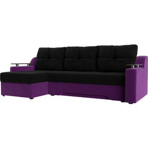 фото Диван угловой мебелико сенатор микровельвет черно-фиолетов левый