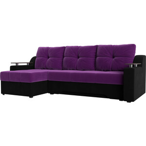 фото Диван угловой мебелико сенатор нпб микровельвет фиолетово-черн левый