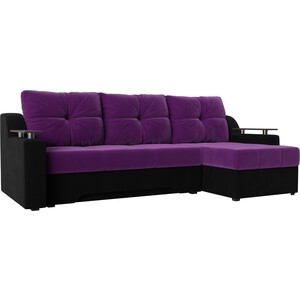 фото Диван угловой мебелико сенатор нпб микровельвет фиолетово-черн правый