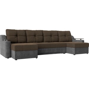 фото Угловой диван мебелико сенатор-п рогожка коричневый/серый