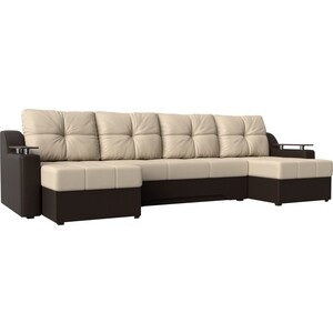 фото Угловой диван мебелико сенатор-п эко-кожа бежевый/коричневый