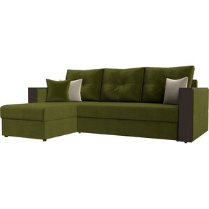 фото Угловой диван мебелико валенсия микровельвет зеленый левый угол