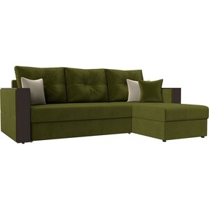 фото Угловой диван мебелико валенсия микровельвет зеленый правый угол