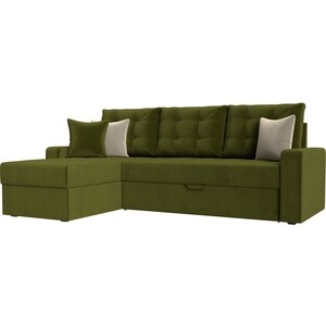 фото Угловой диван мебелико ливерпуль микровельвет зеленый левый угол
