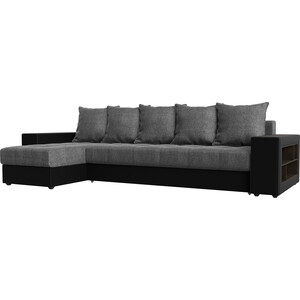 фото Угловой диван мебелико дубай рогожка серый эко кожа черный левый угол
