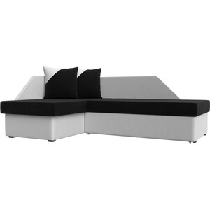 фото Угловой диван мебелико андора микровельвет черный+экокожа белый левый