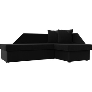 фото Угловой диван мебелико андора микровельвет черный+экокожа черный правый