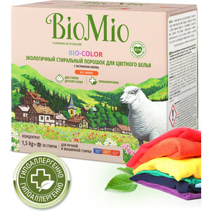 фото Стиральный порошок biomio bio-color хлопок концентрат для цветного белья без запаха, 1.5 кг
