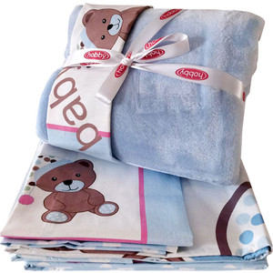 Комплект детского постельного белья Hobby home collection поплин с покрывалом PONPON, голубое, 100% Хлопок, Покрывало - 100% Полиэстер покрывала indibird home покрывало riviera collection ницца цвет абрикосовый 180х220 100% хлопок