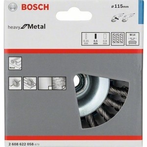 Корщетка Bosch М14, 0,5х115 мм пучки, сталь конус (2.608.622.058) М14, 0,5х115 мм пучки, сталь конус (2.608.622.058) - фото 2