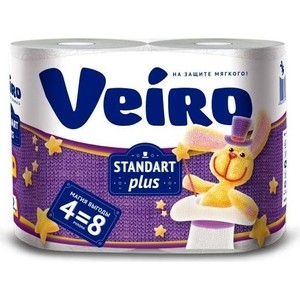

Туалетная бумага Veiro Standart Plus, белая, 2х-слойная, 4 рулона, Standart Plus, белая, 2х-слойная, 4 рулона