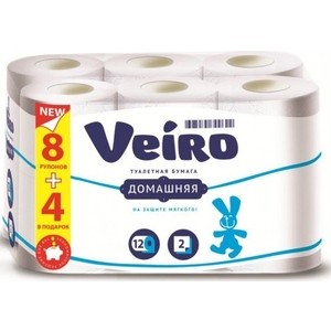 Туалетная бумага Veiro Домашняя белая 2 слоя 12 рулонов