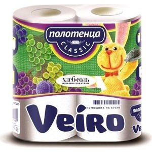 Бумажные полотенца Veiro Classic белые 2 слоя 2 рулона 50 листов бумажные полотенца papia 3 слоя 2 рулона