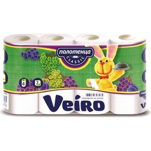 фото Бумажные полотенца veiro classic белые 2 слоя 4 рулона 50 листов